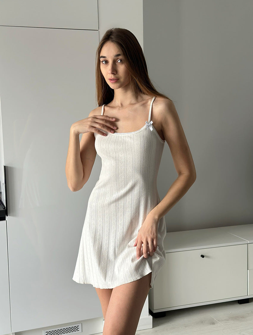 Soft Ribbed Lace Trim Sleep Dress