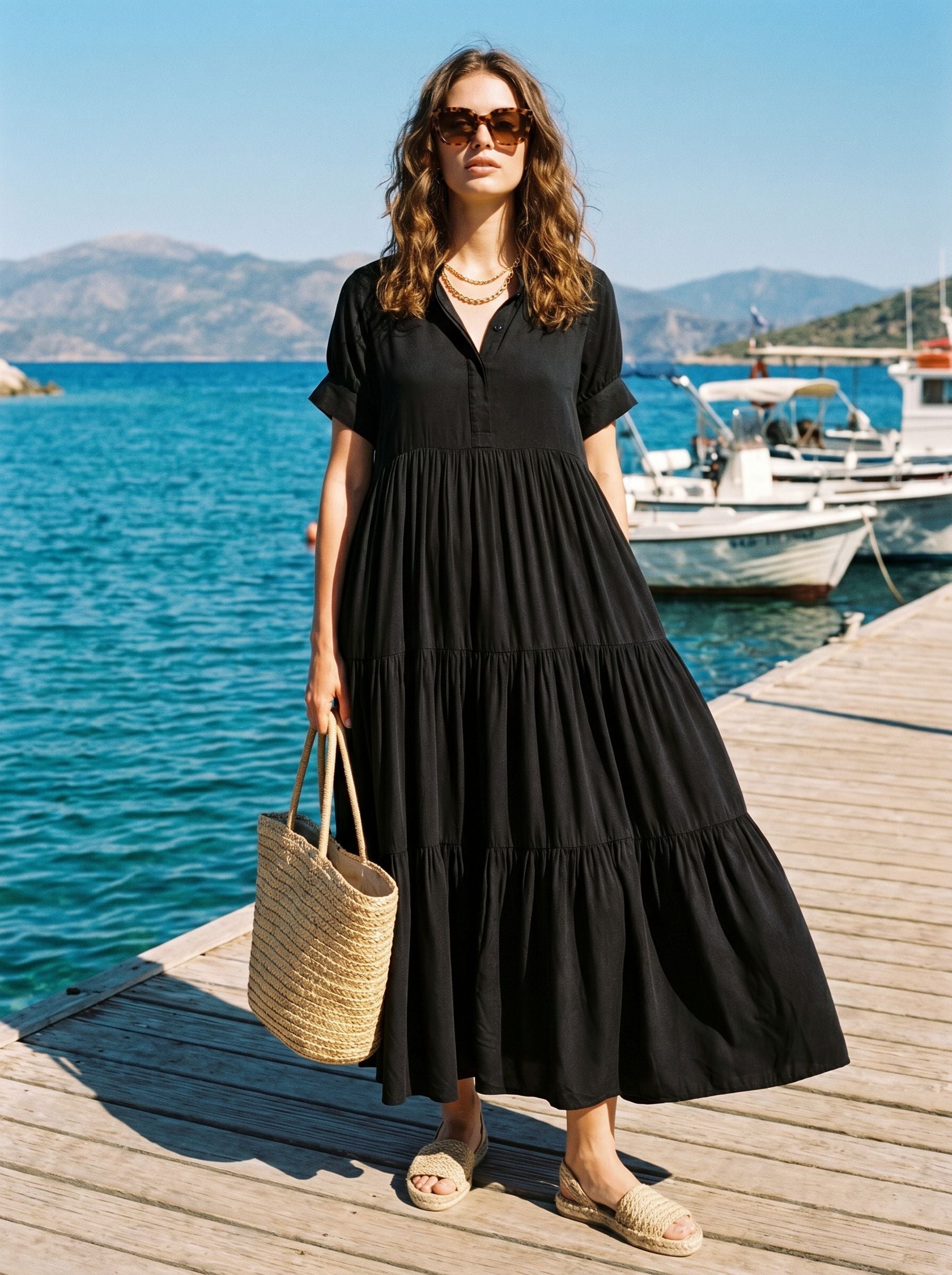Tiered Asymmetric Hem Maxi Dress