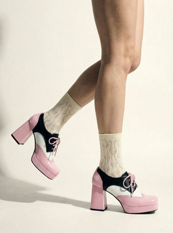 Chunky-Heel Vintage Flats-Black