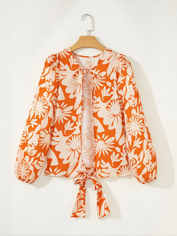 Floral Print Long Sleeve Chiffon Blouse