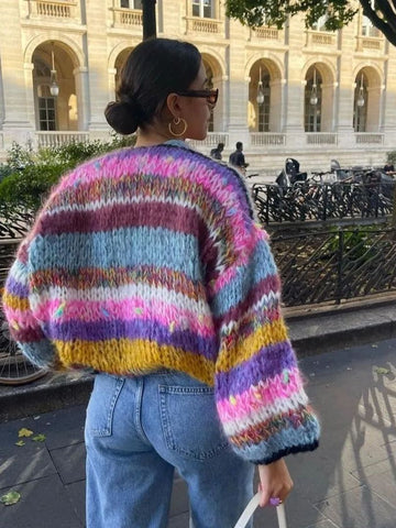 Chunky Oversized Striped Knit Cardigan