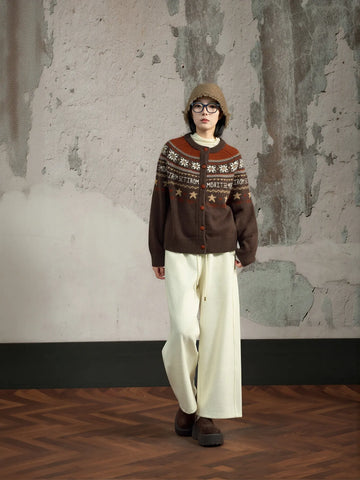 Cozy Fair Isle Pattern Cardigan Sweater