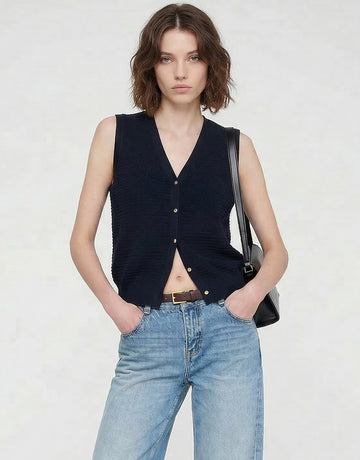 V-neck Sleeveless Knit Cardigan