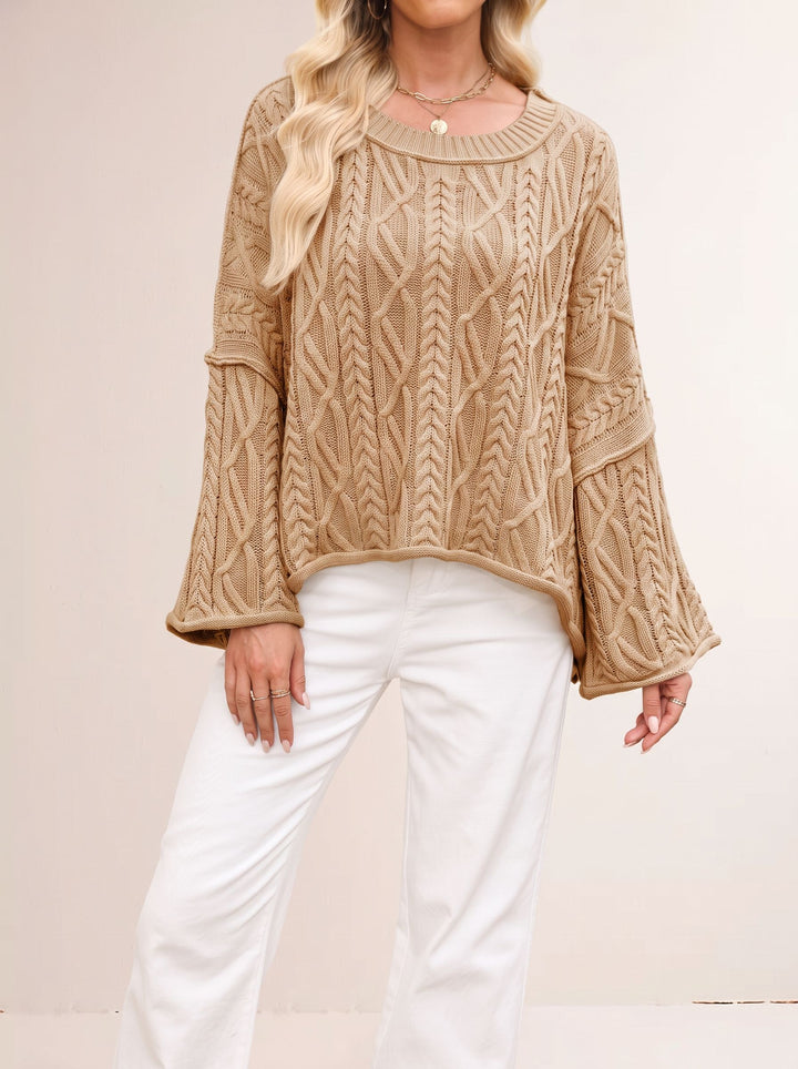 Oversized Cable Knit Bell Sleeve Sweater