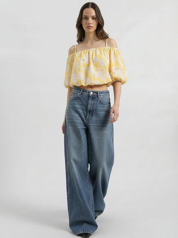 Off-shoulder Flower Print Top