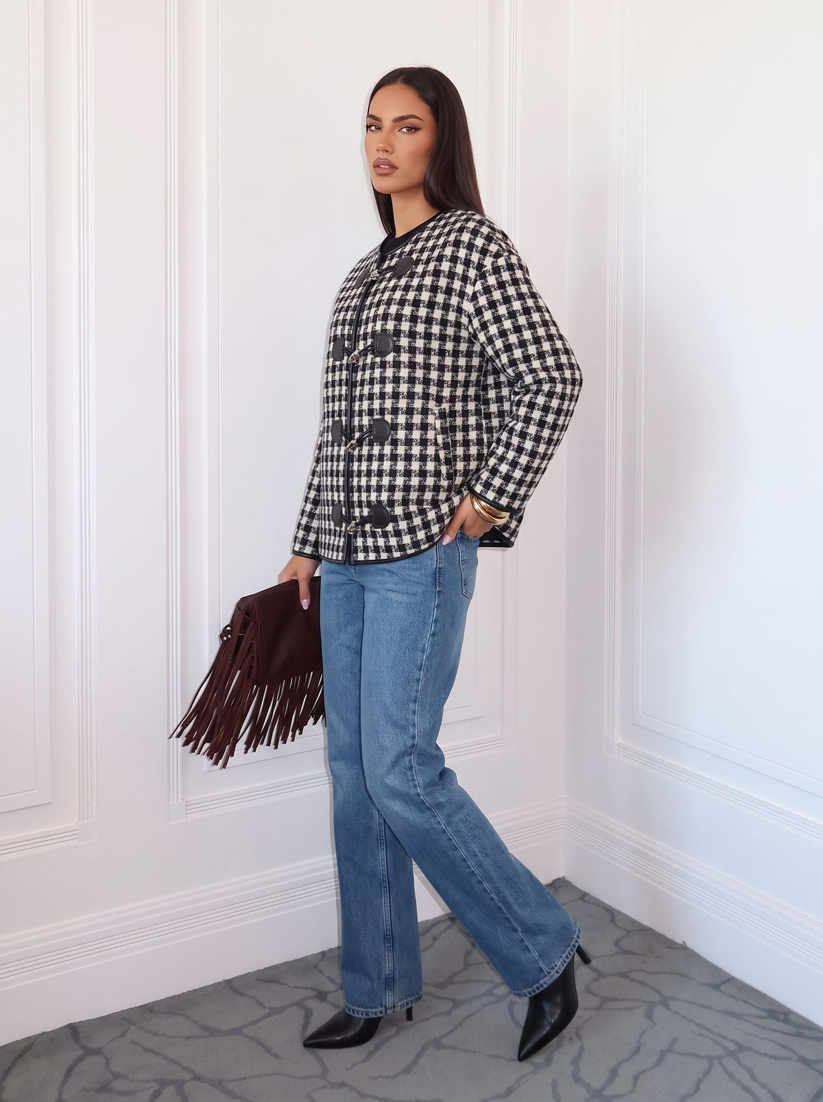Classic Plaid Toggle Closure Jacket