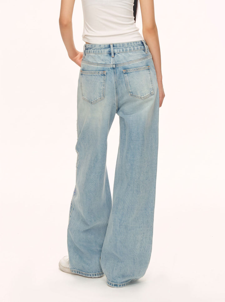 Embellished Relaxed Fit Wide Leg Jeans