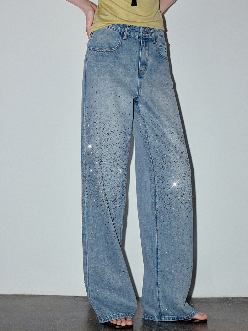 Rhinestone Embellished Wide Leg Jeans