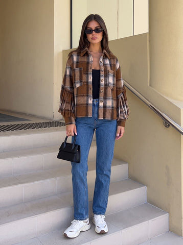 Fringed Plaid Button Down Shirt