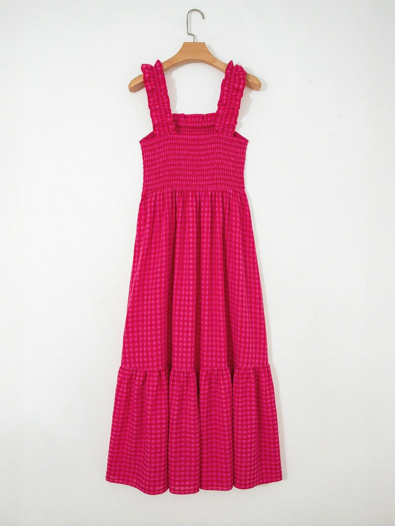 Smocked Ruffle Gingham Maxi Dress