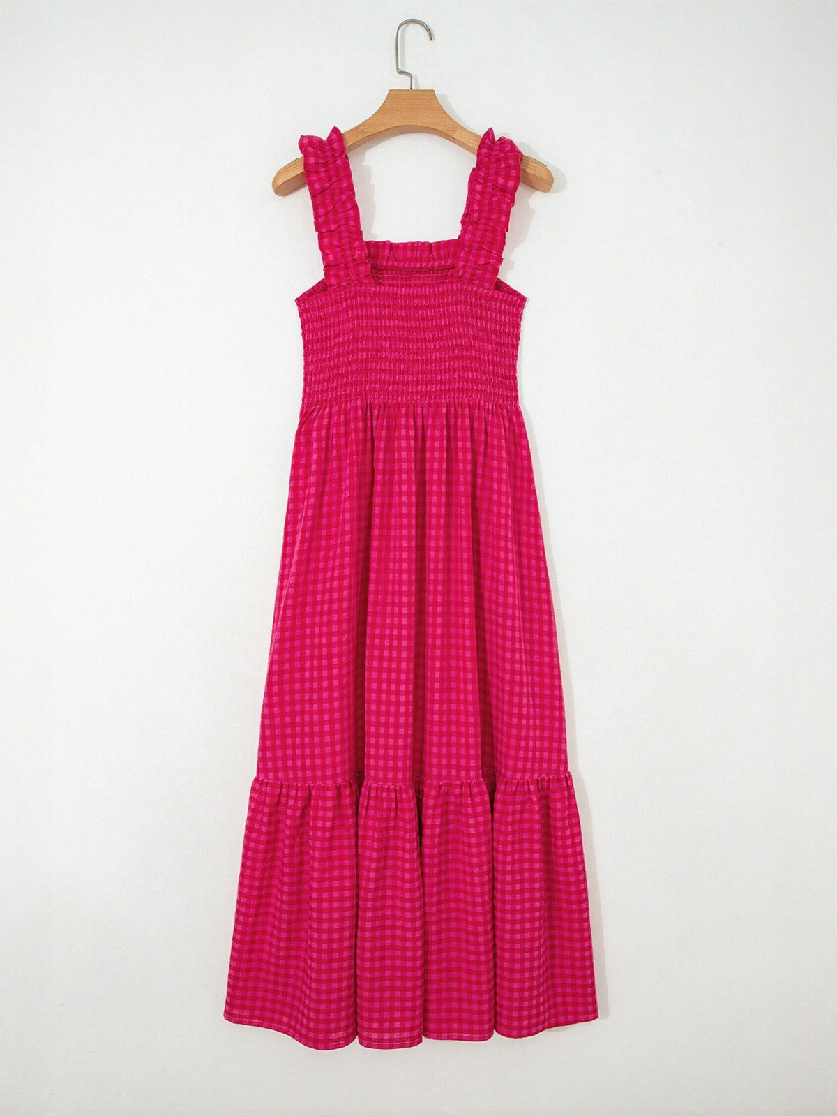 Smocked Ruffle Gingham Maxi Dress