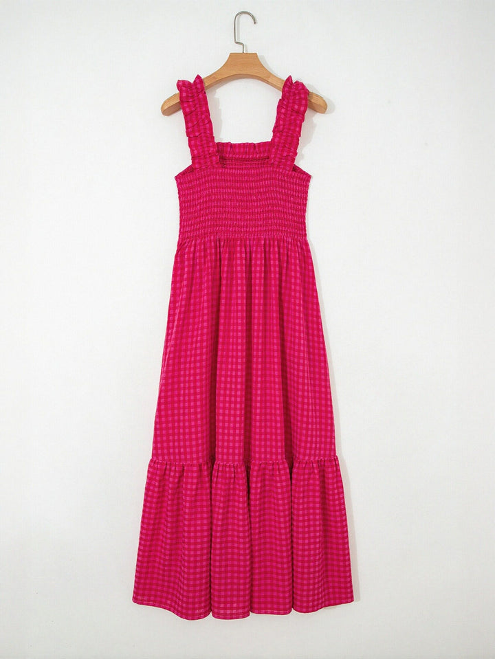 Smocked Ruffle Gingham Maxi Dress