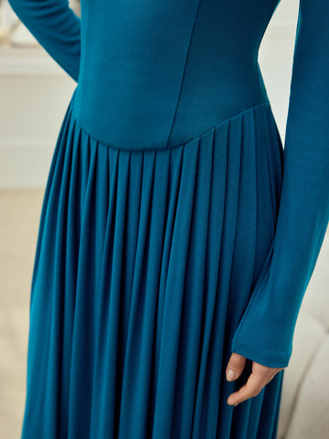 Elegant Long Sleeve Pleated Maxi Dress