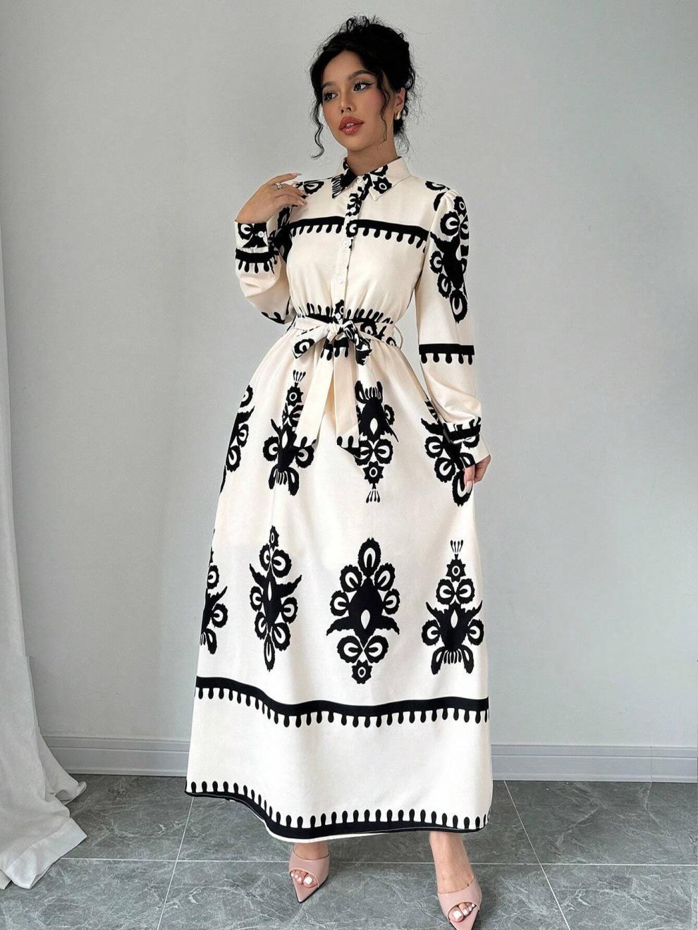 Boho Printed Belted Maxi Dress