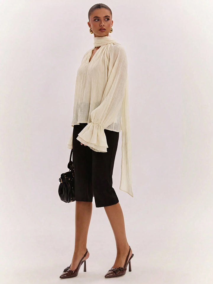 Elegant High Neck Bell Sleeve Blouse