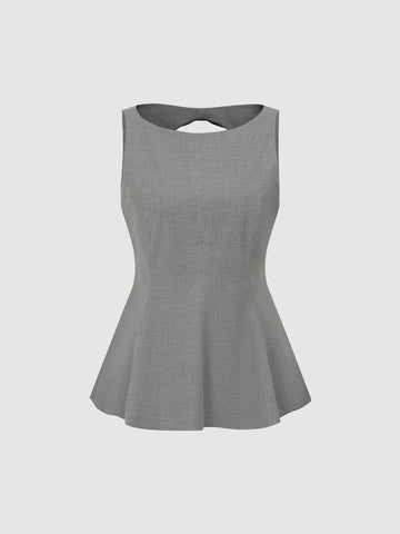 Urban Revivo Tailored Sleeveless Ruffle Hem Overhead Shirt-Midium Grey Heather