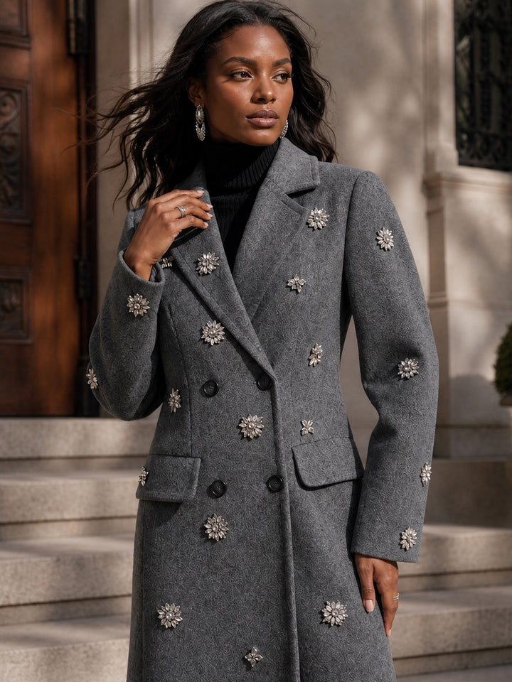 Embellished Double Breasted Wool Coat