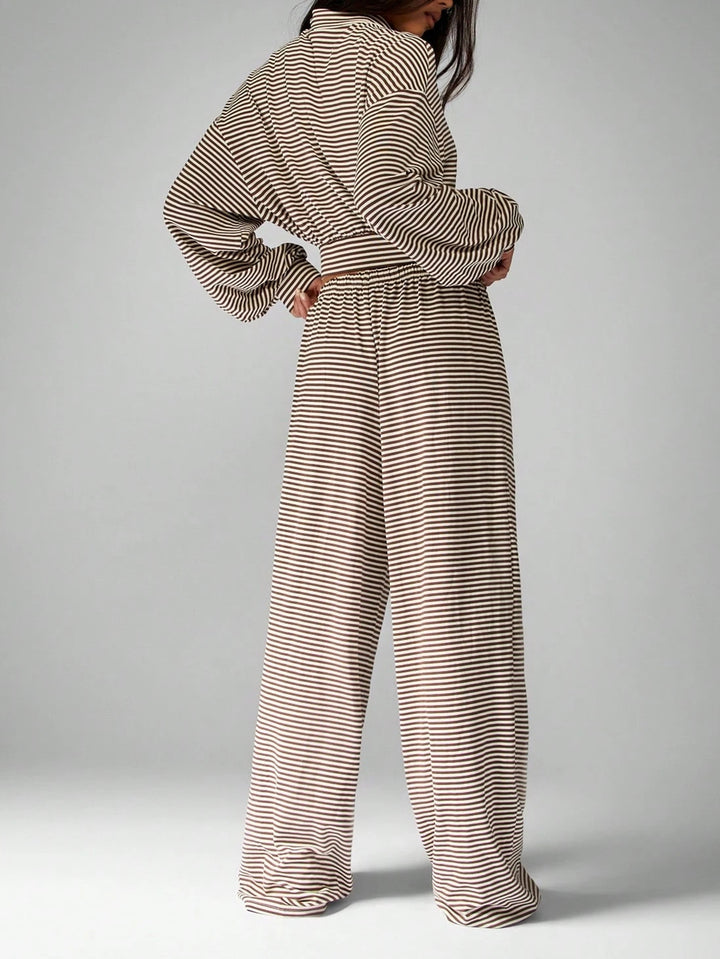 Cozy Striped Zip Up Pant Set