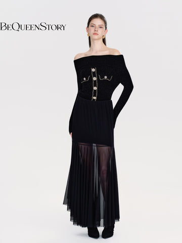 Off Shoulder Embellished Knit Sweater