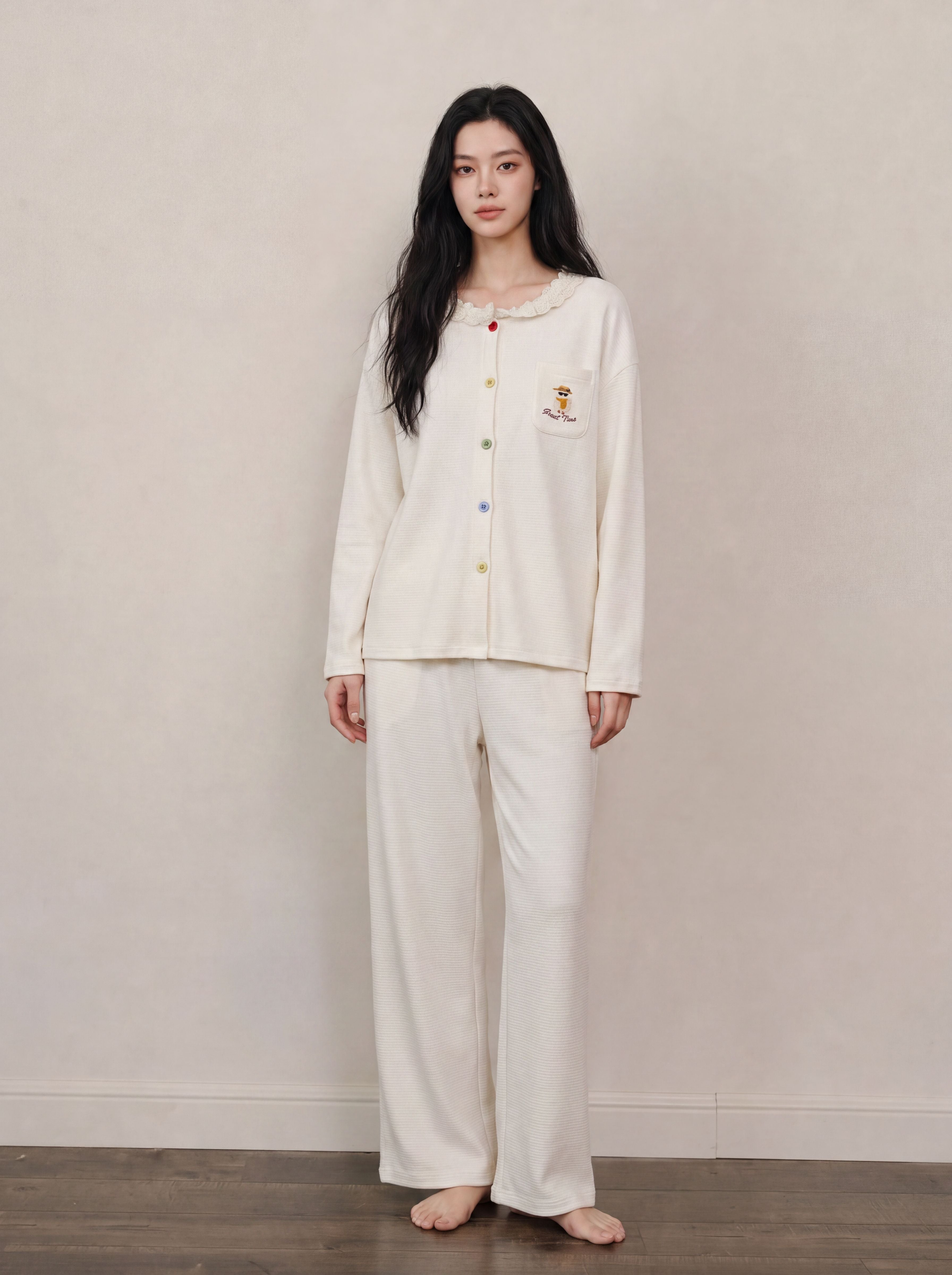 Cozy Lace Trim Button Pajama Set