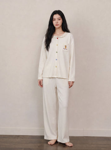 Cozy Lace Trim Button Pajama Set