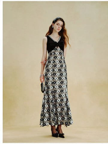 Embellished Velvet Floral Lace Maxi Dress
