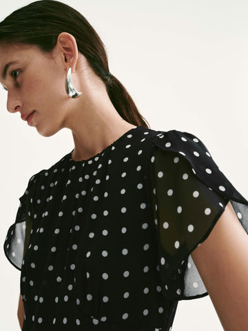 Polka Dotted Short Sleeve A-Line Midi Dresses