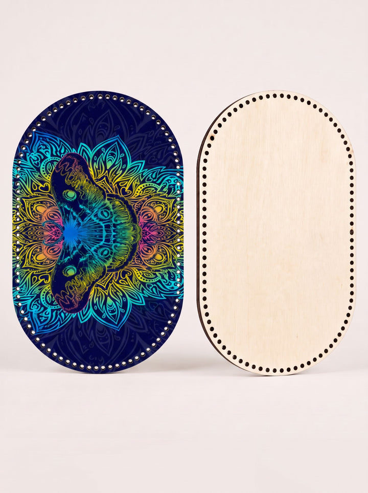 Moth Mandala Graphic Wooden Crochet Basket Bottom