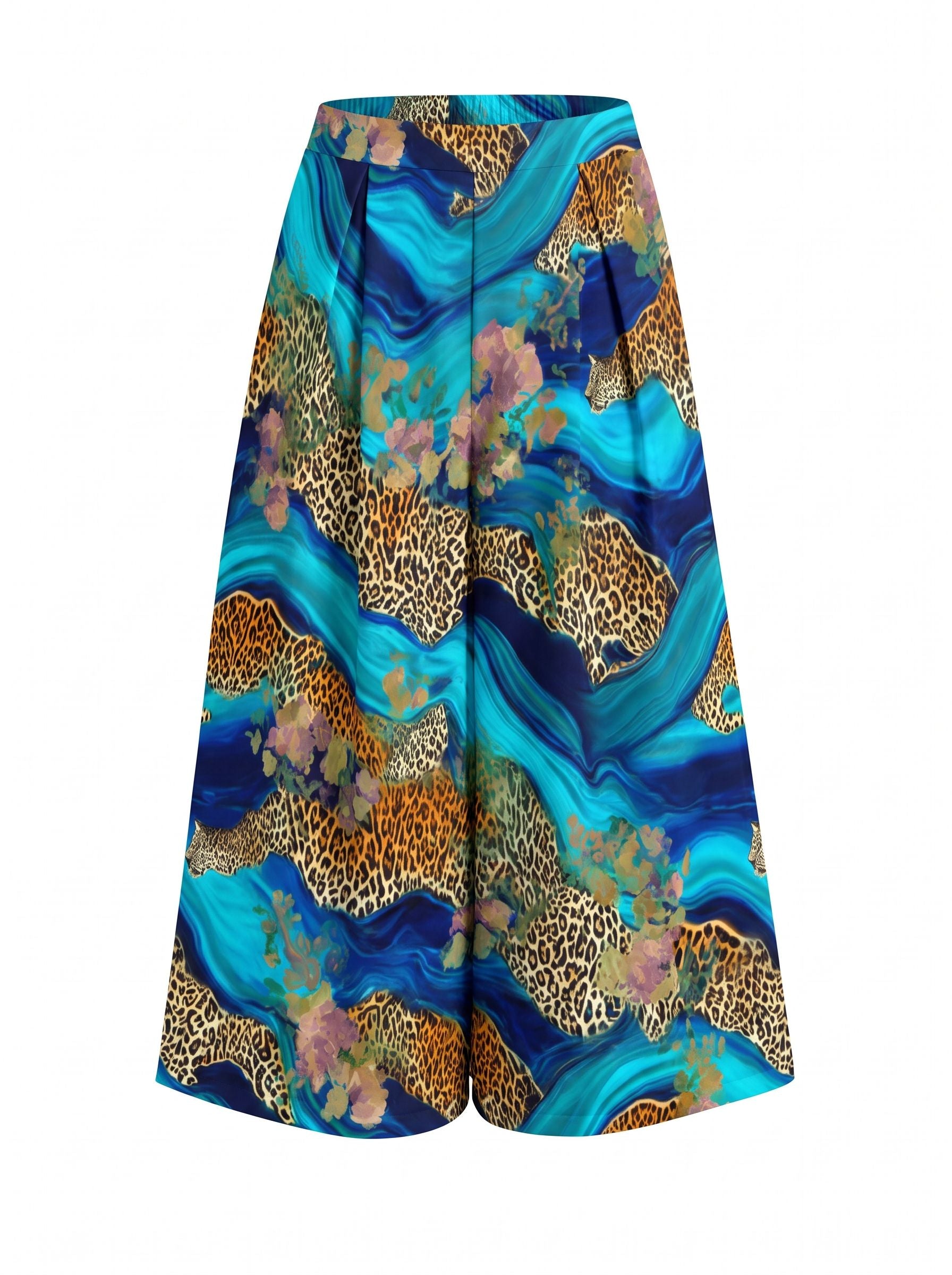 Blue Marble Leopard Print Wide Leg Pants