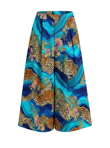Blue Marble Leopard Print Wide Leg Pants