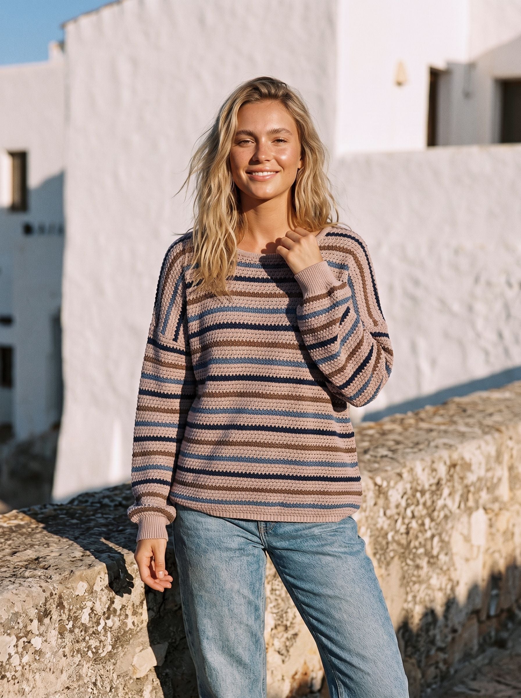 Cozy Striped Lightweight Crewneck Sweater
