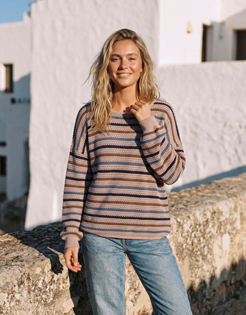 Cozy Striped Lightweight Crewneck Sweater