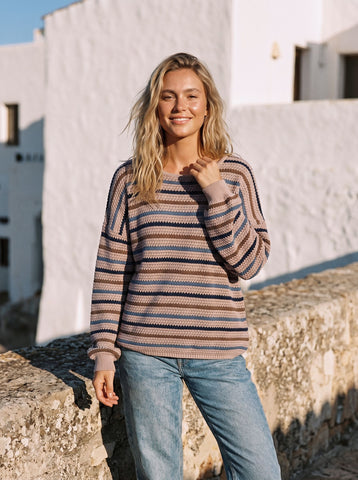 Cozy Striped Lightweight Crewneck Sweater