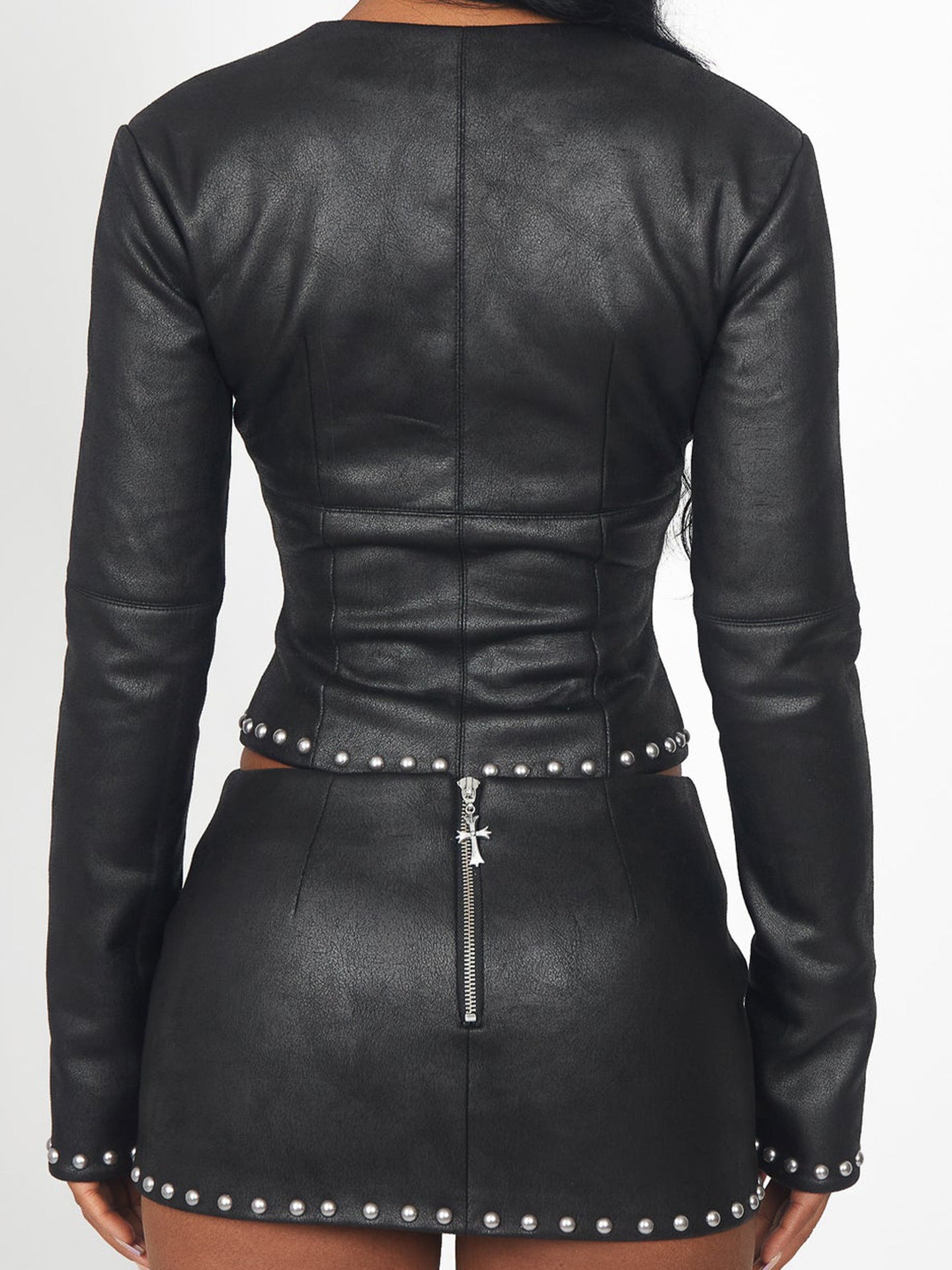 Studded Faux Leather Skirt Set