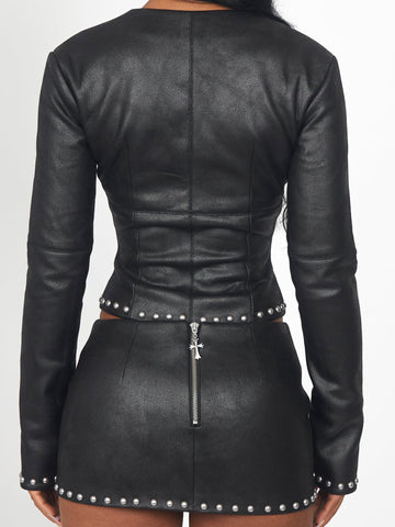 Studded Faux Leather Skirt Set