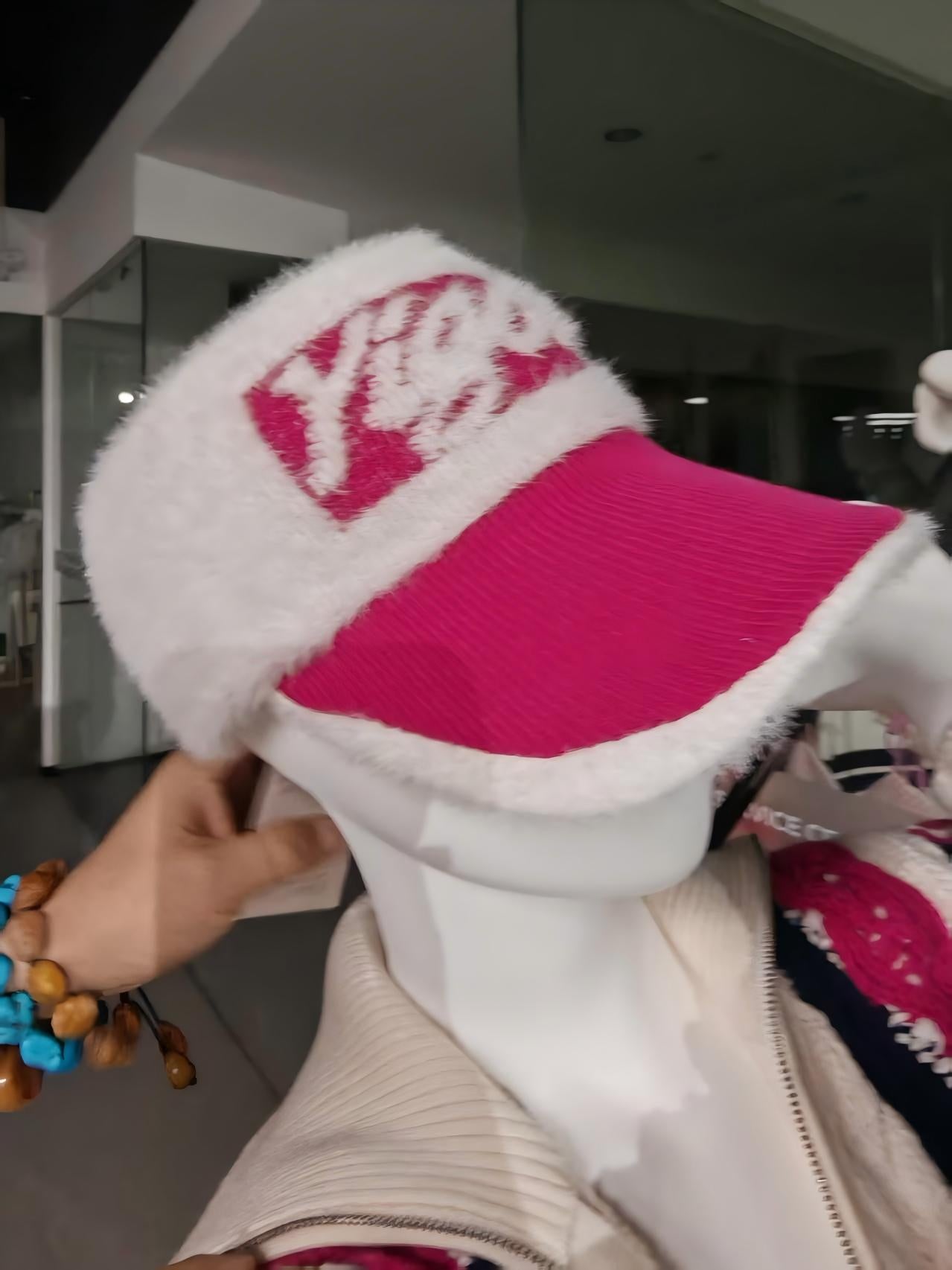 Fuzzy Plush Pink Letter Baseball Cap