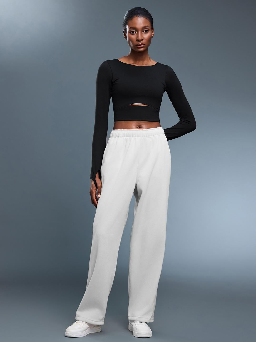 Built-In Bra Cutout Long Sleeve Casual Yoga Top-Multicolor