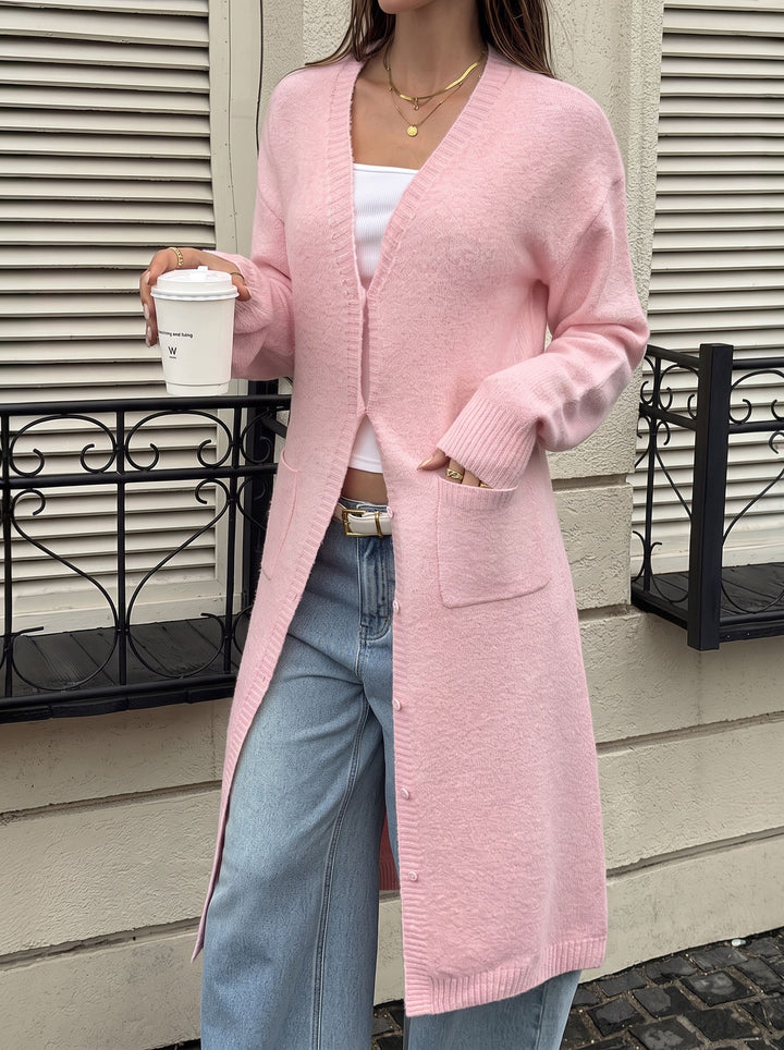 Soft Pink Longline Button Cardigan