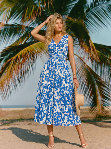 CORINNE
Floral Print V Neck A Line Midi Dress
