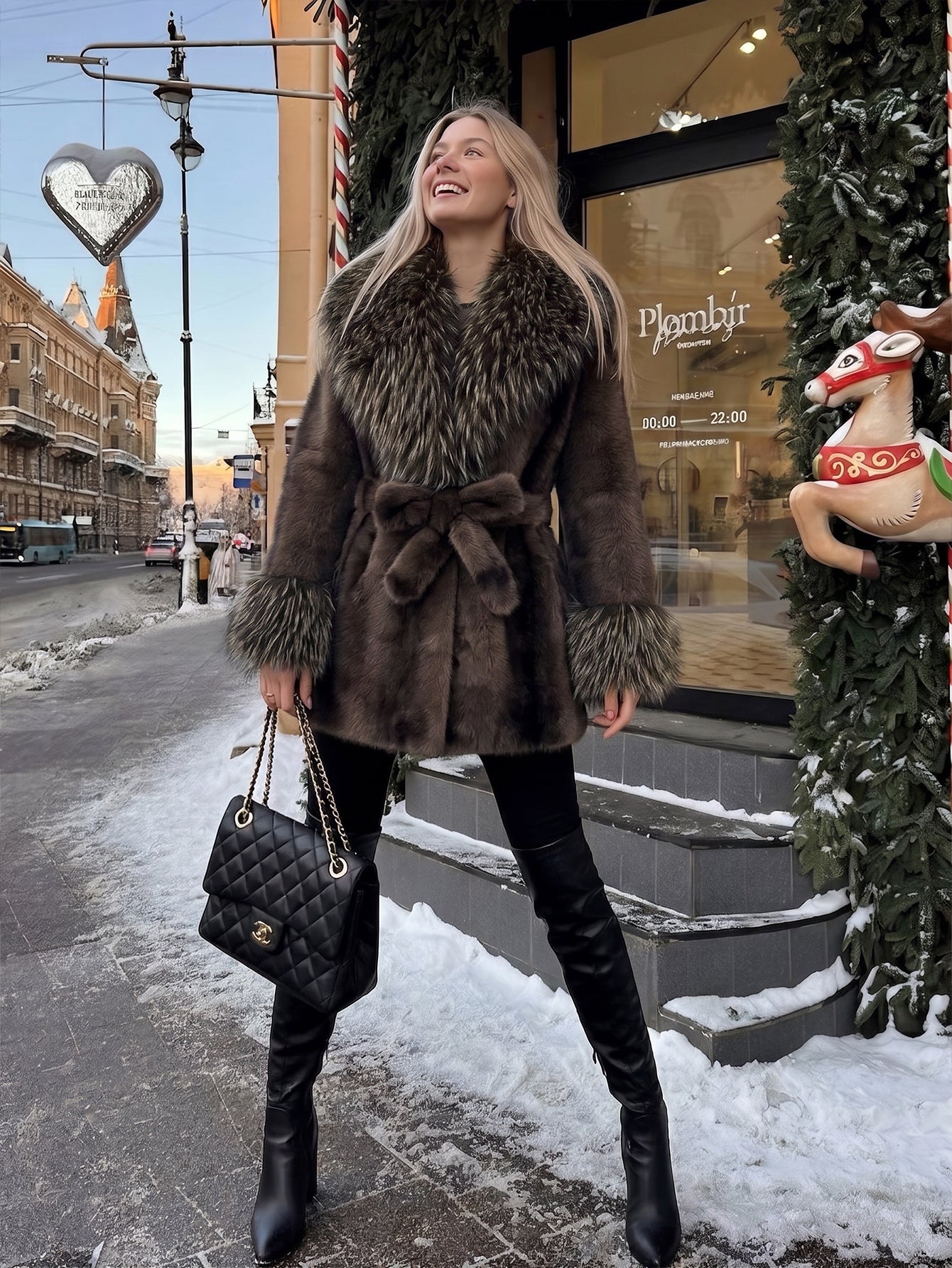 Luxurious Belted Faux Fur Coat