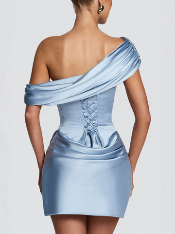 Strapless Draped Satin Mini Dress