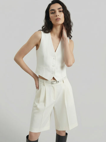 SAÏA V Neck Button Formal Vest-White
