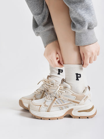 Chunky Sole Breathable Mesh Retro Athletic Shoes-Milan Beige
