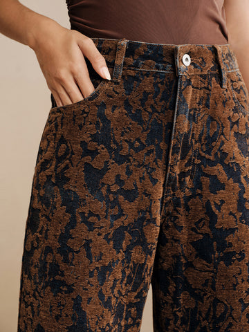 High Waisted Floral Print Jeans