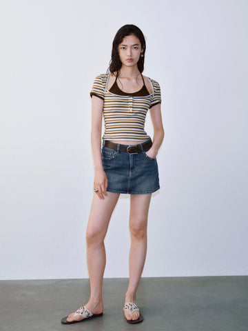 Belted Denim Mini Skirts