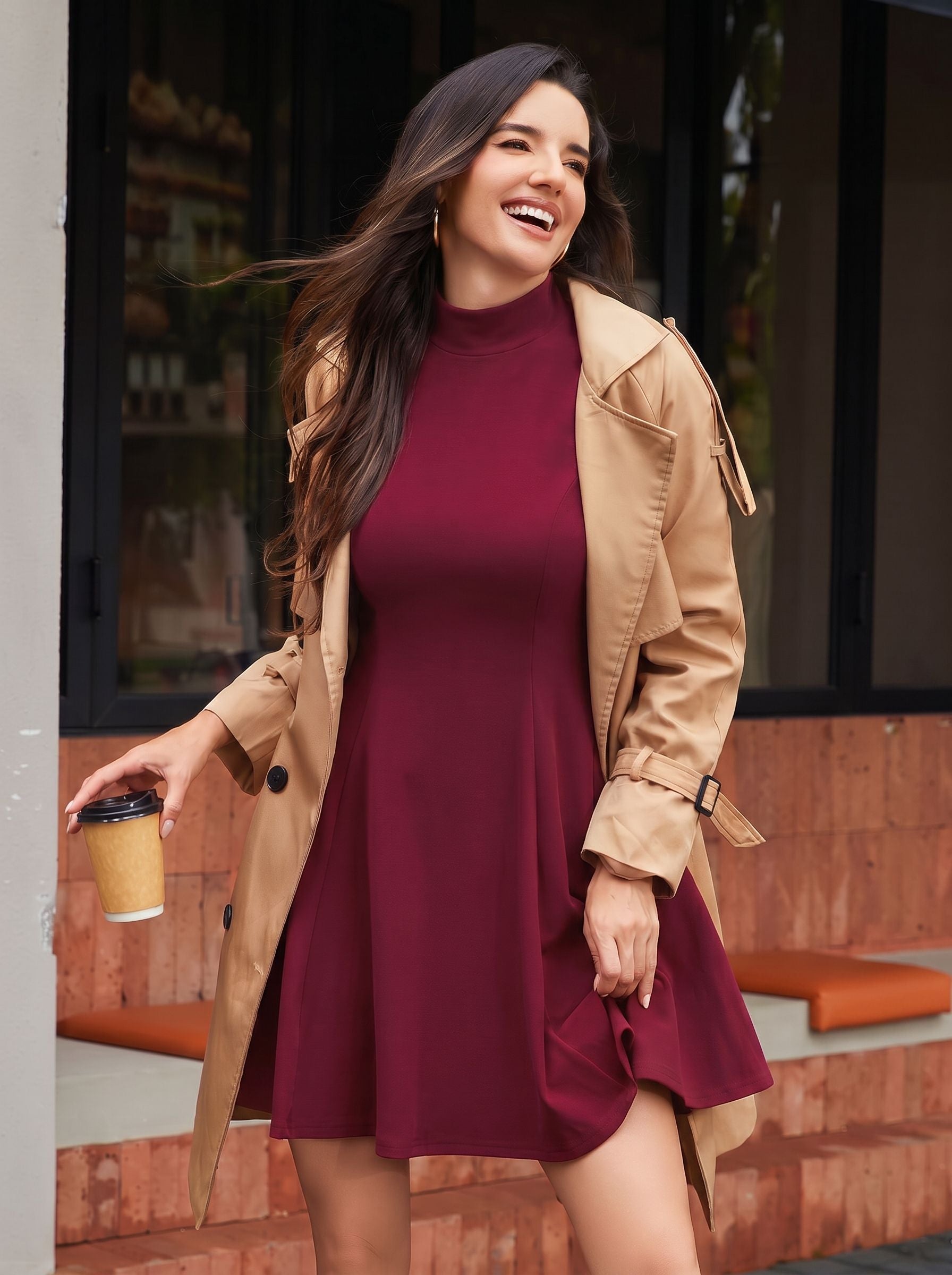 Mock Neck Flared Sleeve Dress