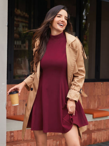 Mock Neck Flared Sleeve Dress