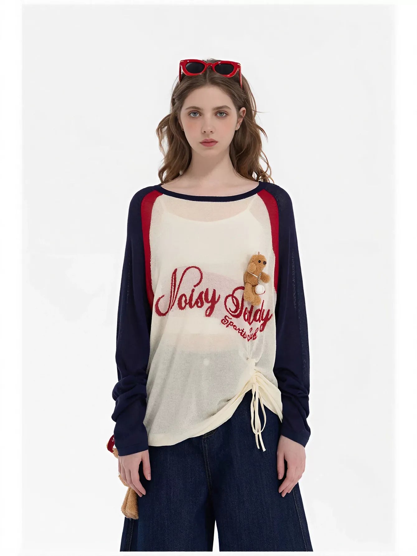 Graphic Raglan Drawstring Knitted Sweater