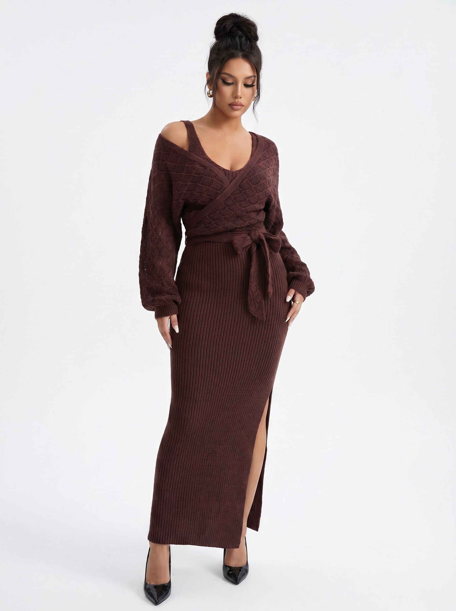 Cozy Wrap Belted Knit Set