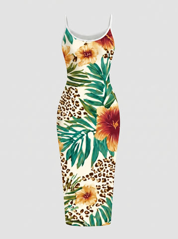 CAPRI Floral Print Sleeveless Bodycon Midi Dress